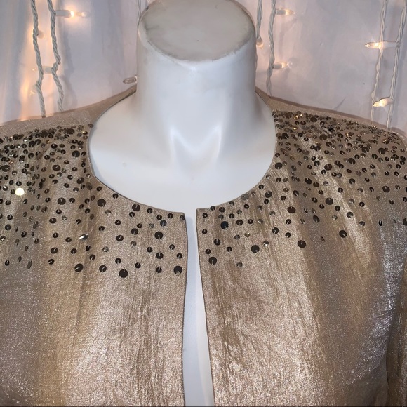 LESLIE FAY ⭐️ Vintage Gold Sequin Open Blazer - Picture 2 of 8